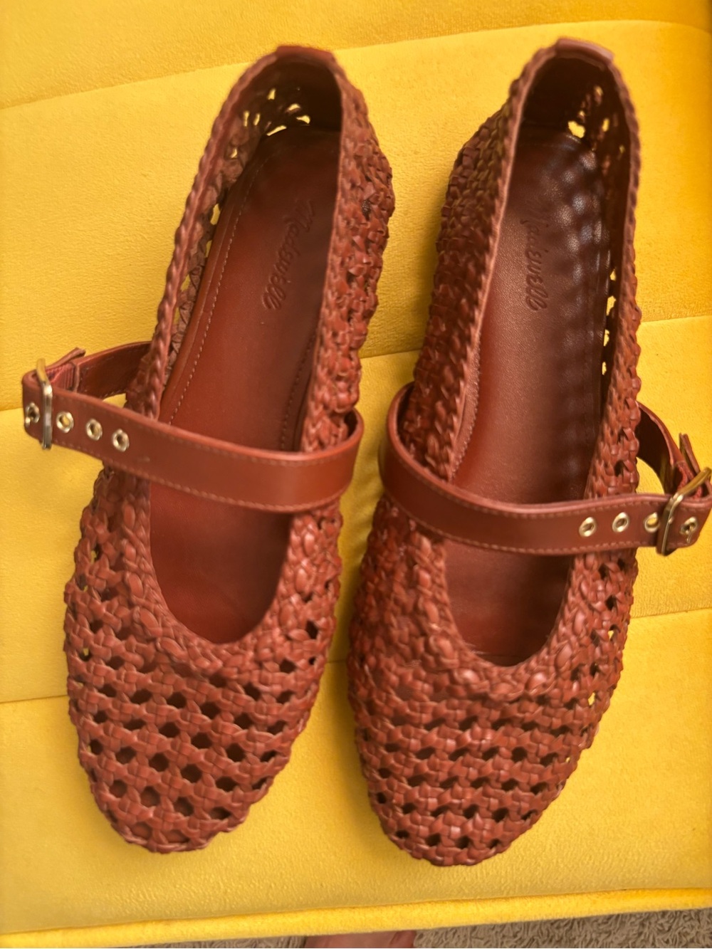 Madewell Woven Mary Jane Flats in Brick Red